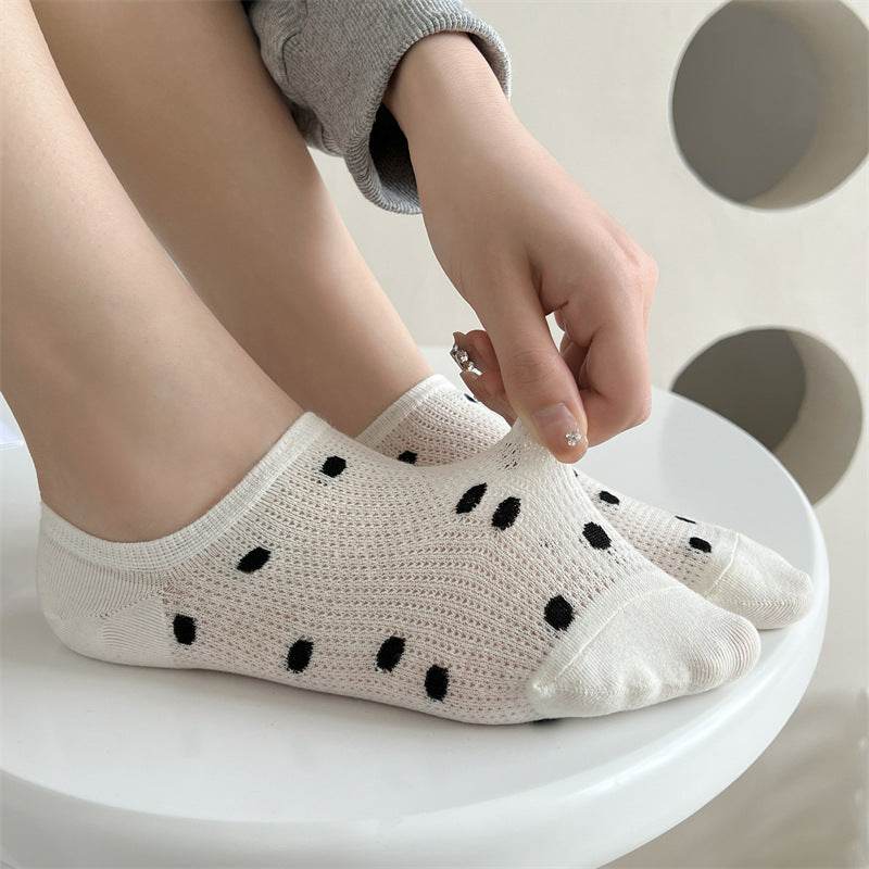 Women's Colored Polka Dot Cotton Low Cut Socks - Mubimart