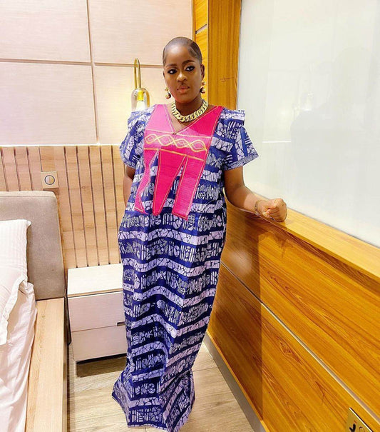 Plus Size Printed Dress Women's Embroidery Muslim Robe - Mubimart