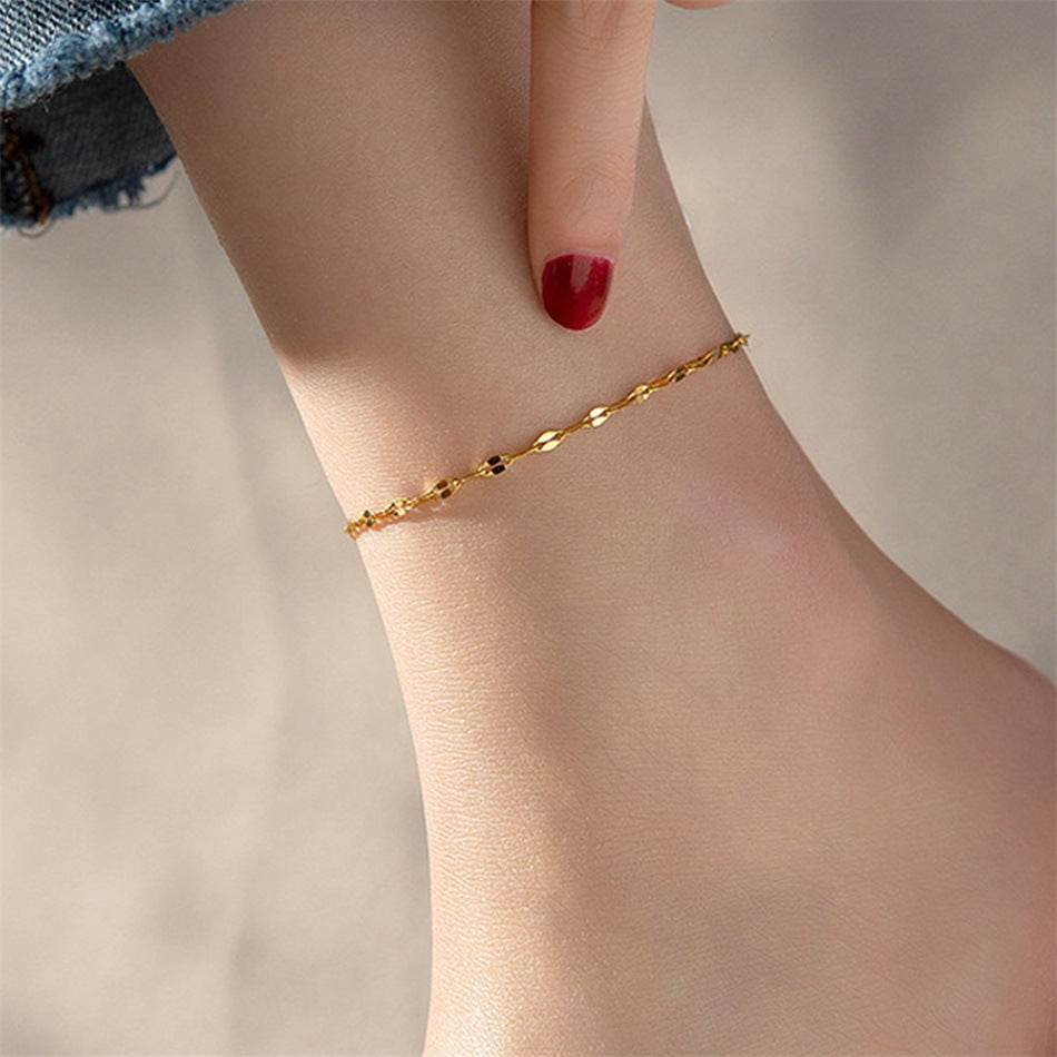 Simple Gold Plated Stainless Steel Anklets Lip Chain Anklet - Mubimart