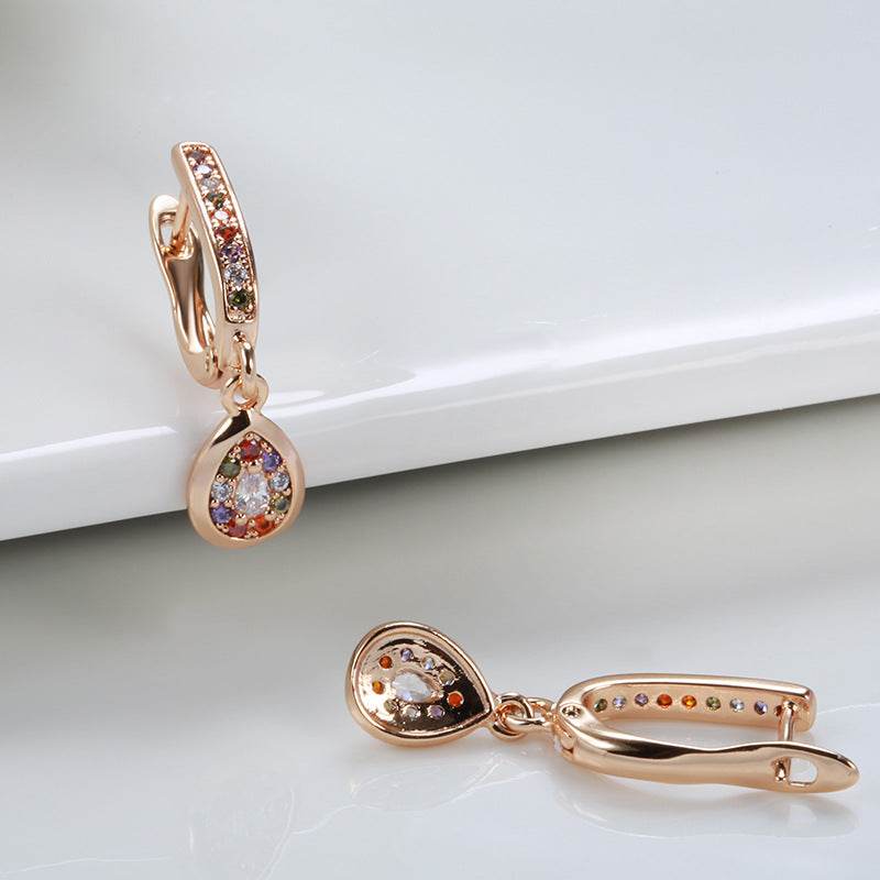 Stud Earrings For Women Rose Gold Stud Earrings Simple Colorful Zircon - Mubimart