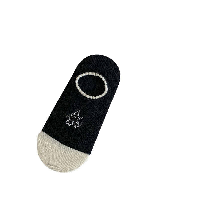 Black And White Cute Bubble Mouth Women's Low-cut Liners Socks Invisible - Mubimart -  