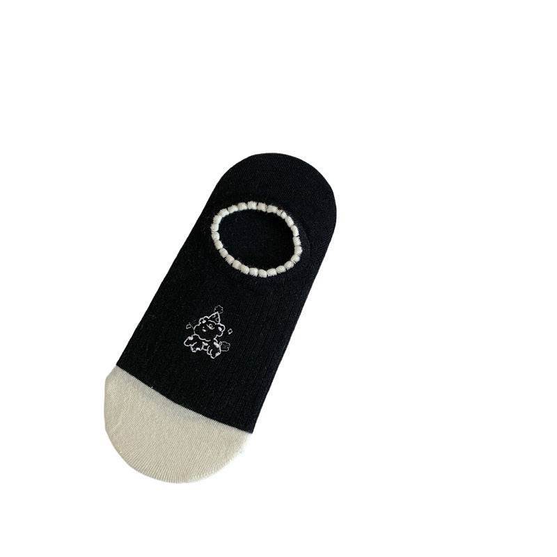 Black And White Cute Bubble Mouth Women's Low-cut Liners Socks Invisible - Mubimart