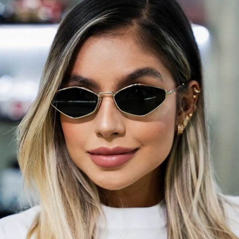 Cat Eye Metal Sunglasses Female Personality Polygon European And American Ins Small Frame - Mubimart