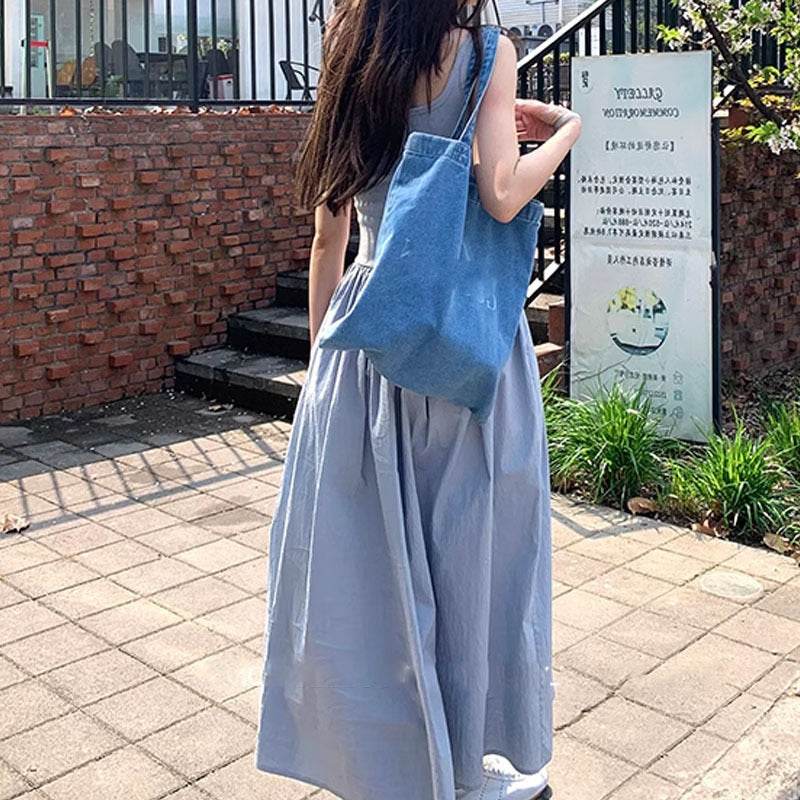 Stitching Sleeveless Camisole Dress - Mubimart