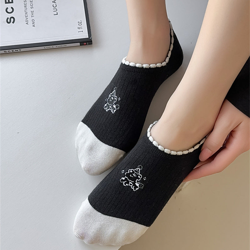 Black And White Cute Bubble Mouth Women's Low-cut Liners Socks Invisible - Mubimart - No show socks 