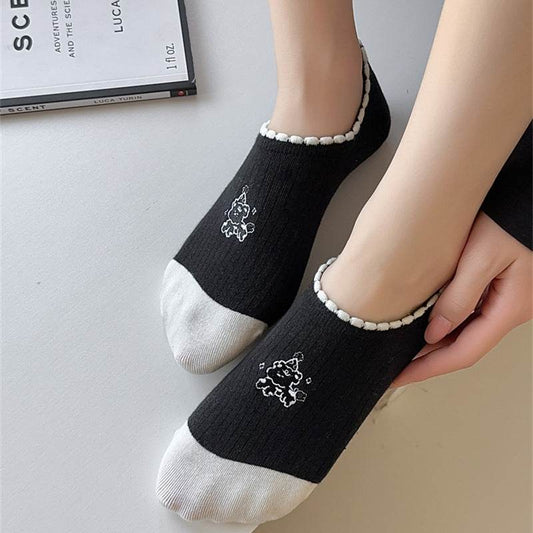 Black And White Cute Bubble Mouth Women's Low-cut Liners Socks Invisible - Mubimart