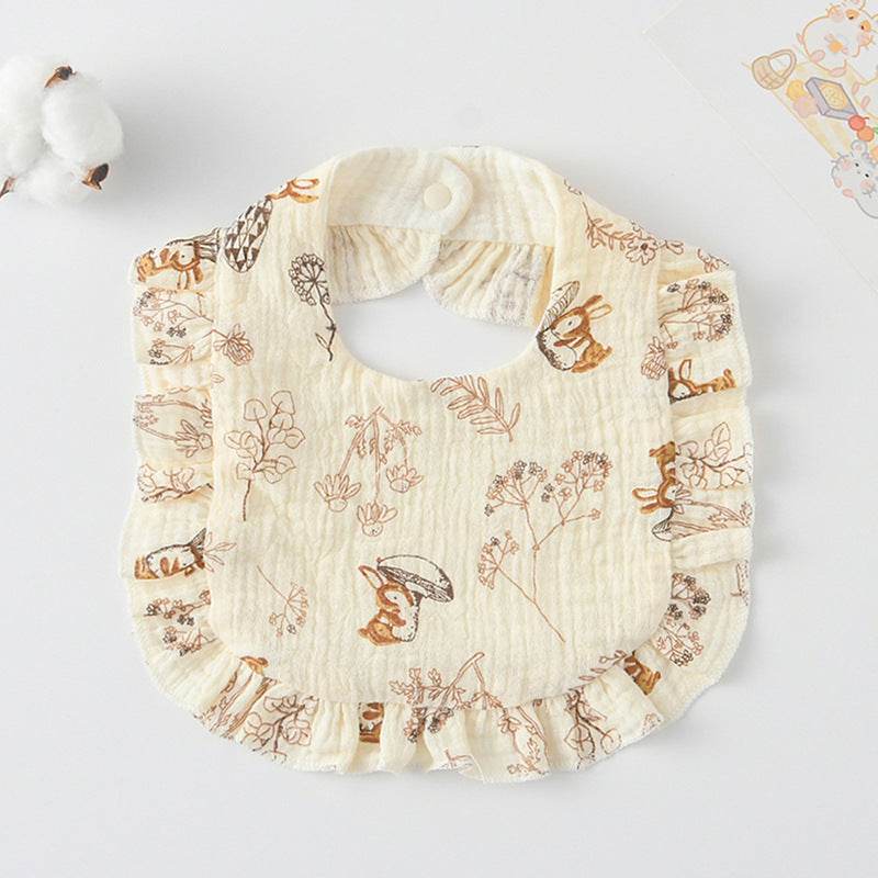 Baby Bib Ruffled Cotton Printed Gauze Lace Bib - Mubimart