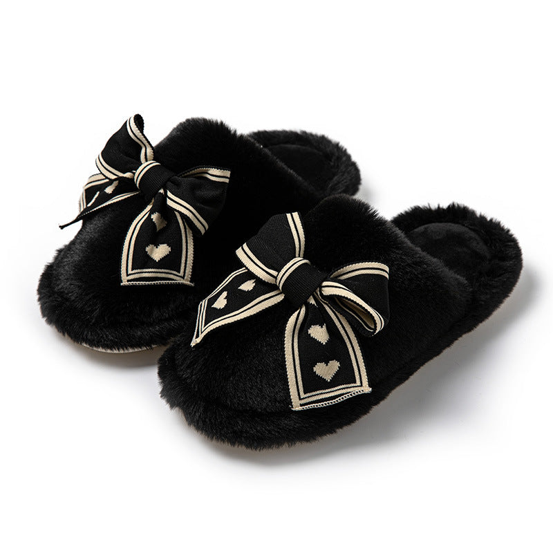 Bowknot Cotton Slippers Home Plush Slippers - Mubimart -  