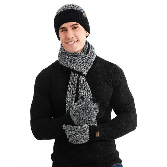 Warm Hat Scarf Gloves Knitted Plus Fluff Winter Men - Mubimart
