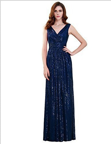 V-neck Slimming Long Sequin Formal Dress - Mubimart -  