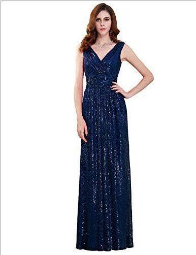 V-neck Slimming Long Sequin Formal Dress - Mubimart