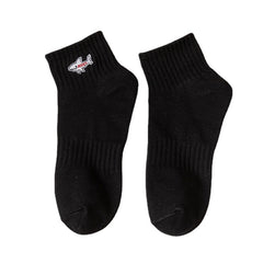 Black And White Embroidered Shark Pure Cotton Sweat Absorbing Athletic Socks - Mubimart -  