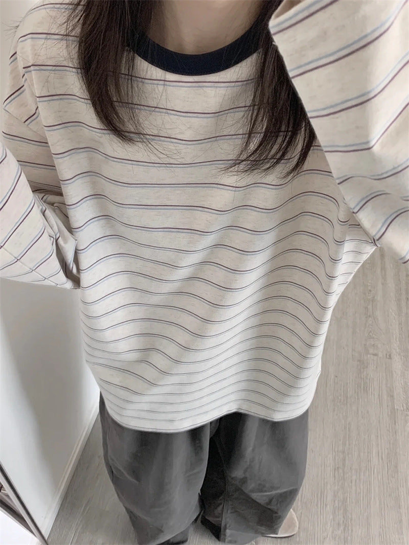 Striped Long-sleeved T-shirt For Women