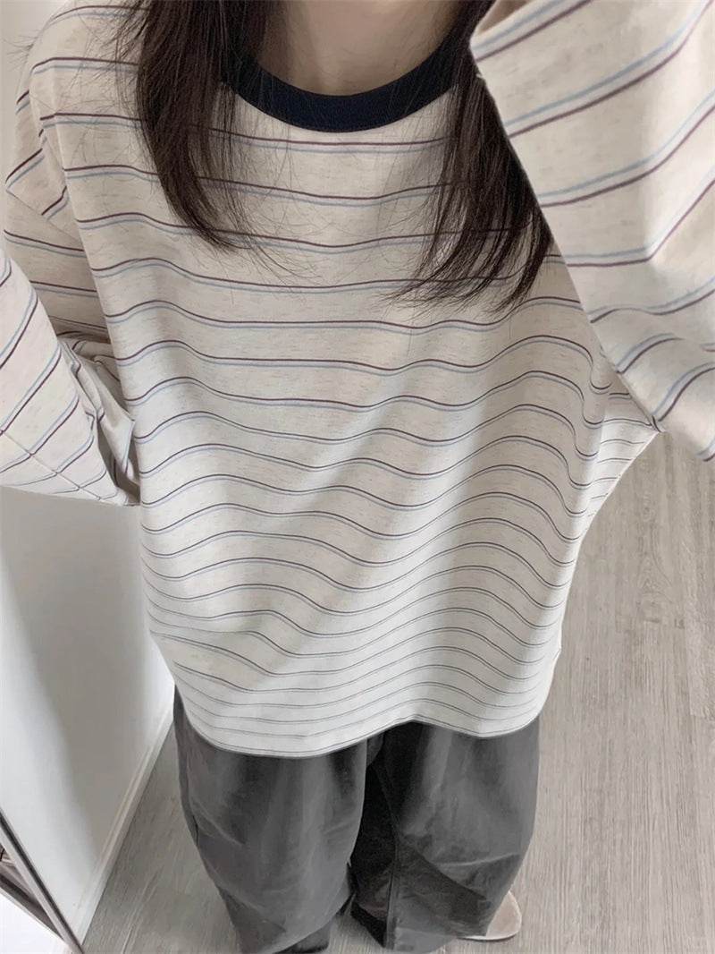 Striped Long-sleeved T-shirt For Women - Mubimart