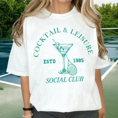 Cocktail Leisure Retro Graphic Tees Women Vintage Tennis Spo - Mubimart - Graphic Tees 