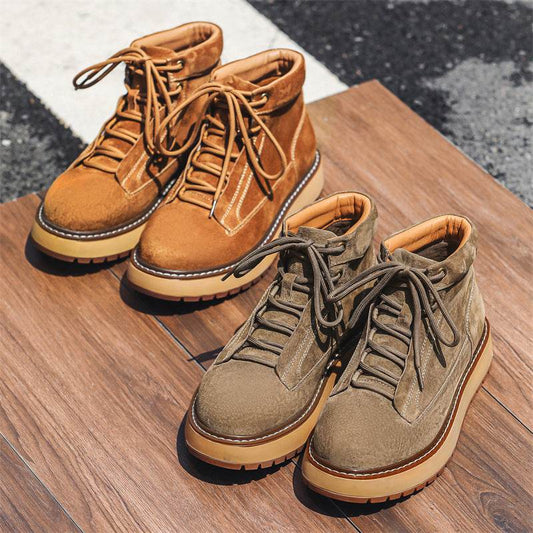 Genuine Leather Casual Platform Worker Boot British Retro Ankle Boots - Mubimart