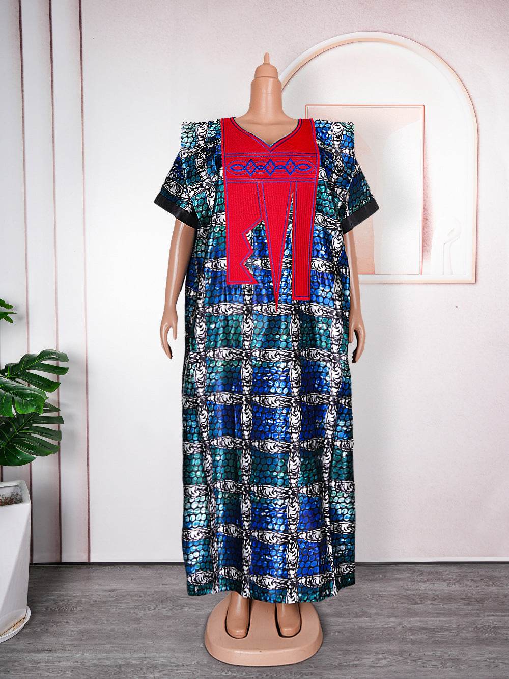 Plus Size Printed Dress Women's Embroidery Muslim Robe - Mubimart