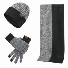 Warm Hat Scarf Gloves Knitted Plus Fluff Winter Men