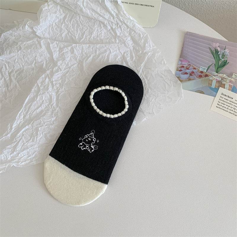 Black And White Cute Bubble Mouth Women's Low-cut Liners Socks Invisible - Mubimart