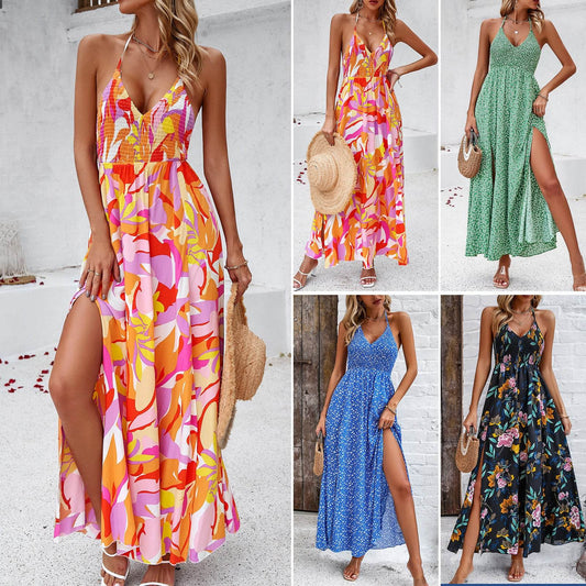 Women's Holiday Printing Slip Dress - Mubimart