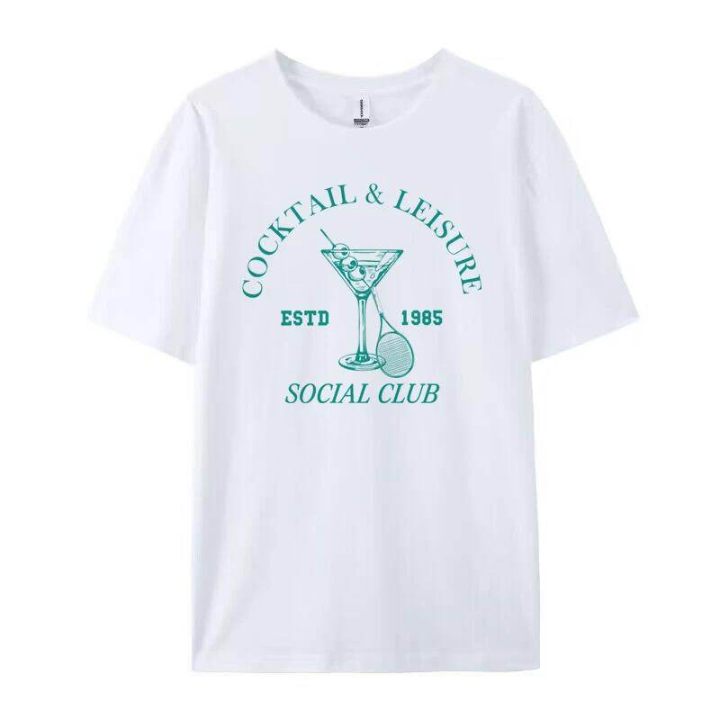 Cocktail Leisure Retro Graphic Tees Women Vintage Tennis Spo - Mubimart