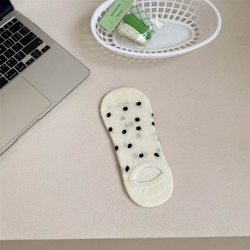 Women's Colored Polka Dot Cotton Low Cut Socks - Mubimart