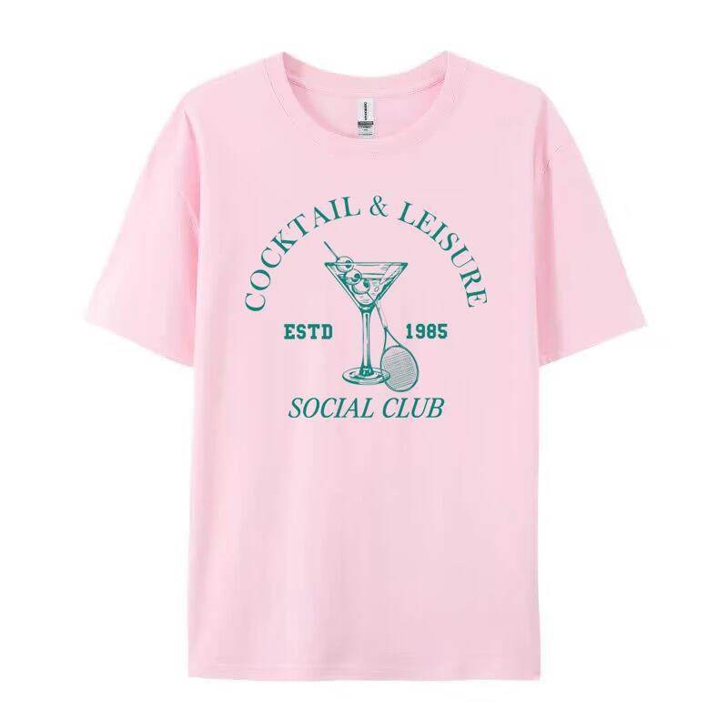 Cocktail Leisure Retro Graphic Tees Women Vintage Tennis Spo - Mubimart