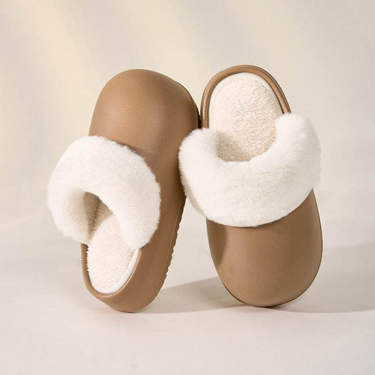 Removable Slippers Winter Waterproof Plush Shoes Household Thick Bottom Detachable Warm Fuzzy Home Slippers Bedroom House Shoes Women - Mubimart