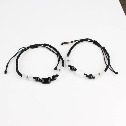 Black Cat White Cat Beaded Hand Weaving Bracelet Men And Women - Mubimart