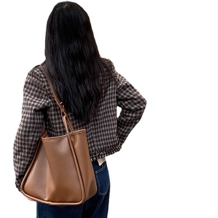 Large Capacity Soft Leather Tote Shoulder Bag Women - Mubimart