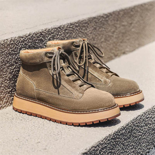Genuine Leather Casual Platform Worker Boot British Retro Ankle Boots - Mubimart