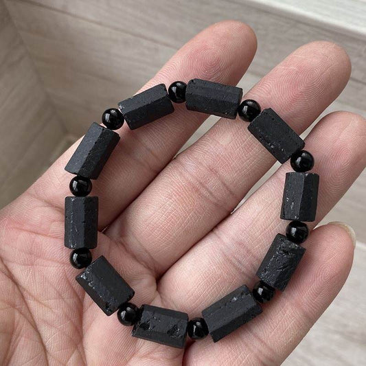 Natural Raw Gemstone Black Tourmaline Bracelet For Men And Women - Mubimart
