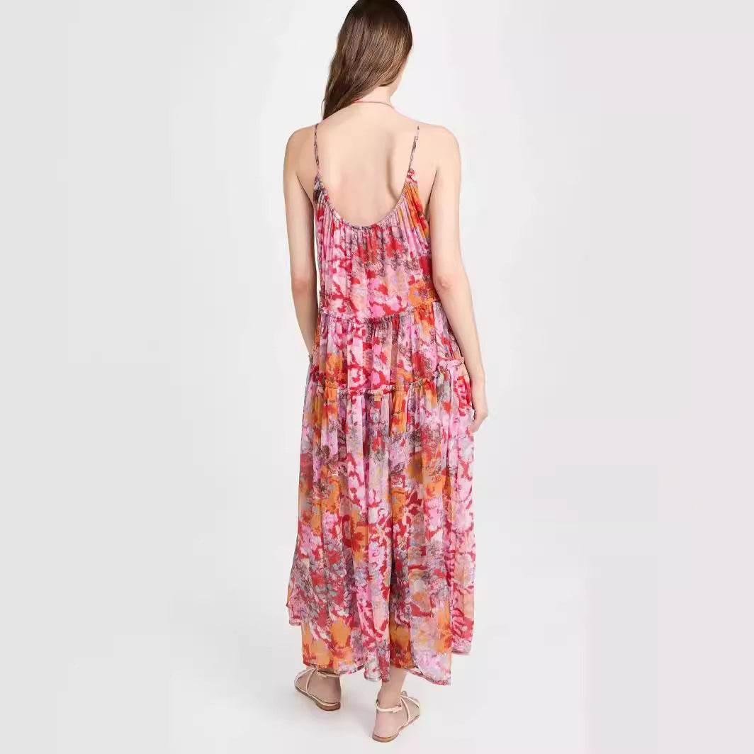 Women's Elegant Chiffon Printing Slip Dress - Mubimart