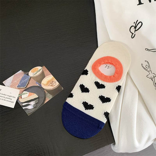 Geometric Pattern Love Stripe Rhombus Women's Low-cut Liners Socks Invisible - Mubimart