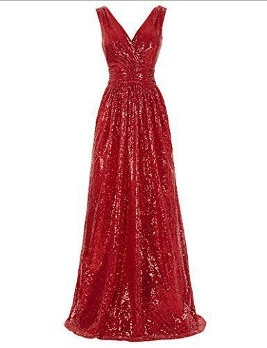 V-neck Slimming Long Sequin Formal Dress - Mubimart -  