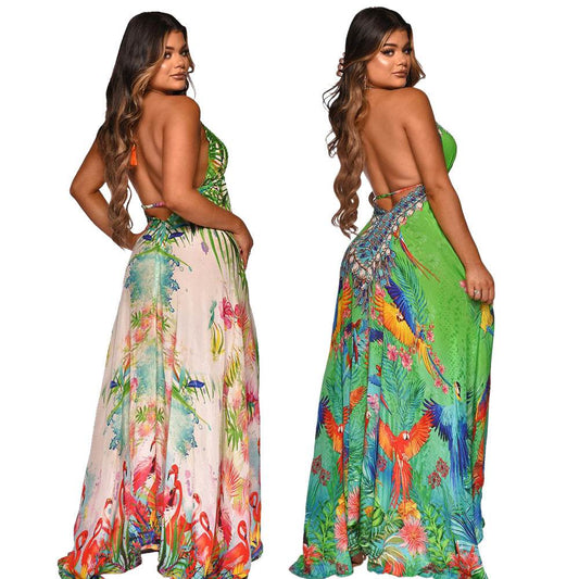 Women's Printed Slip-on Mop Dress - Mubimart