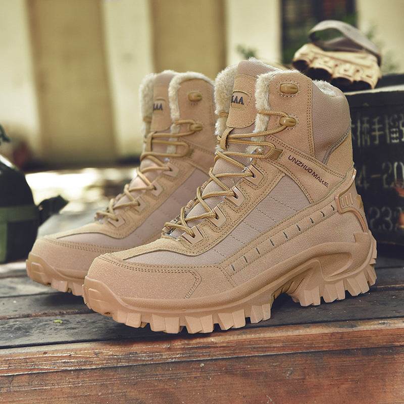 Combat Boots Winter Fleece-lined Warm Snow Boots Men - Mubimart