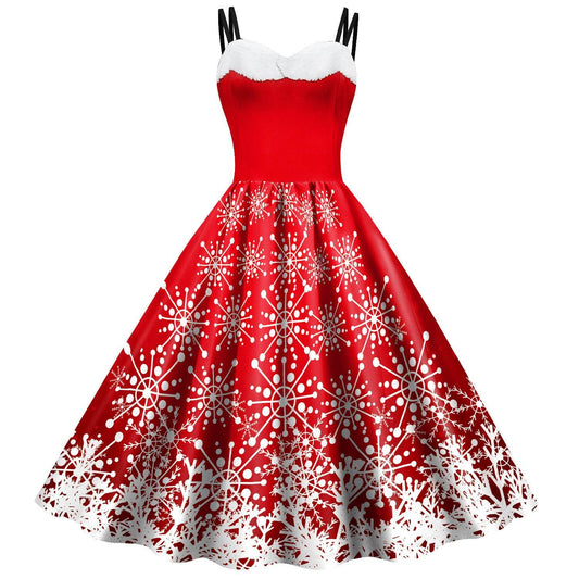 Women's Snowflake Digital Printing Slip Dress - Mubimart