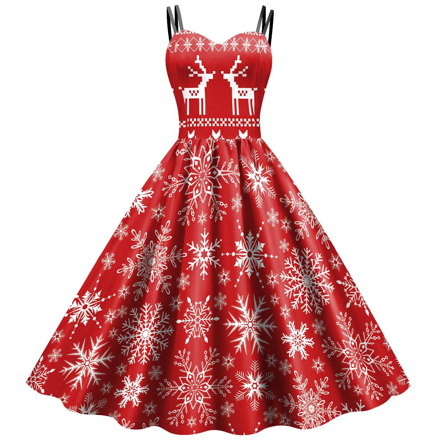 Women's Snowflake Digital Printing Slip Dress - Mubimart