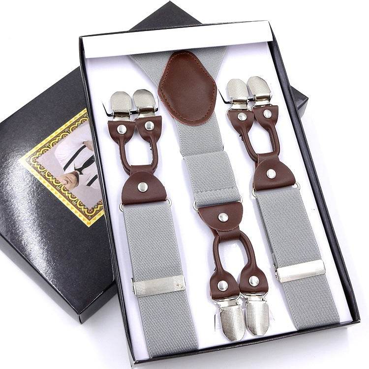 Men's Six Clip Suspenders Jacquard Suspenders - Mubimart