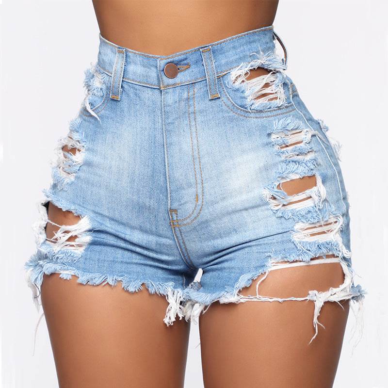 High Elastic Ripped Jeans Denim Shorts For Women - Mubimart