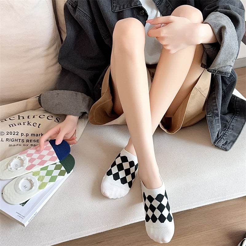 Geometric Pattern Love Stripe Rhombus Women's Low-cut Liners Socks Invisible - Mubimart