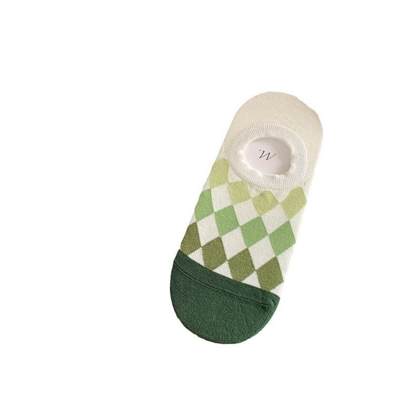 Geometric Pattern Love Stripe Rhombus Women's Low-cut Liners Socks Invisible - Mubimart