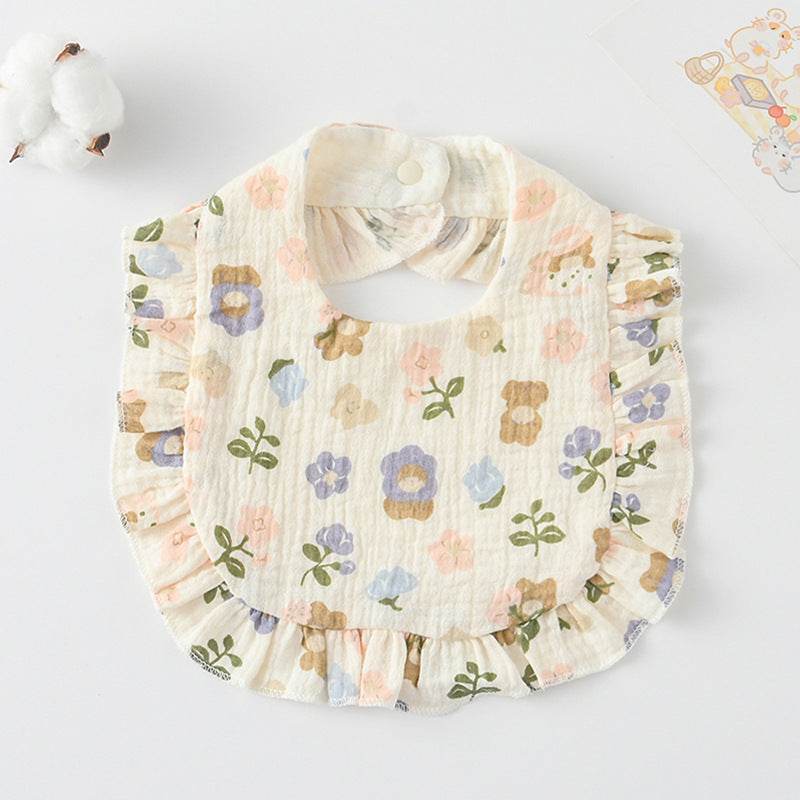 Baby Bib Ruffled Cotton Printed Gauze Lace Bib - Mubimart