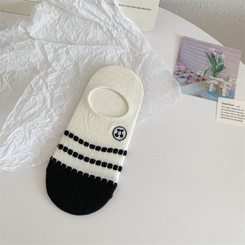 Black And White Cute Bubble Mouth Women's Low-cut Liners Socks Invisible - Mubimart