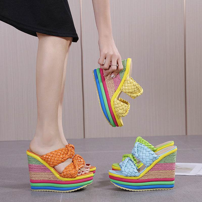 Women's Wedge Rainbow Sandals - Mubimart