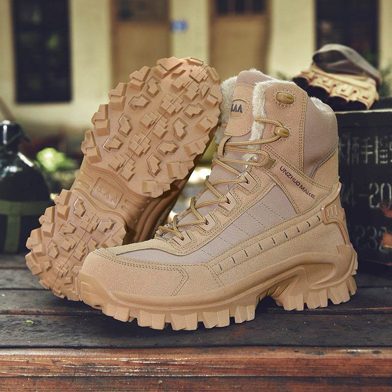 Combat Boots Winter Fleece-lined Warm Snow Boots Men - Mubimart
