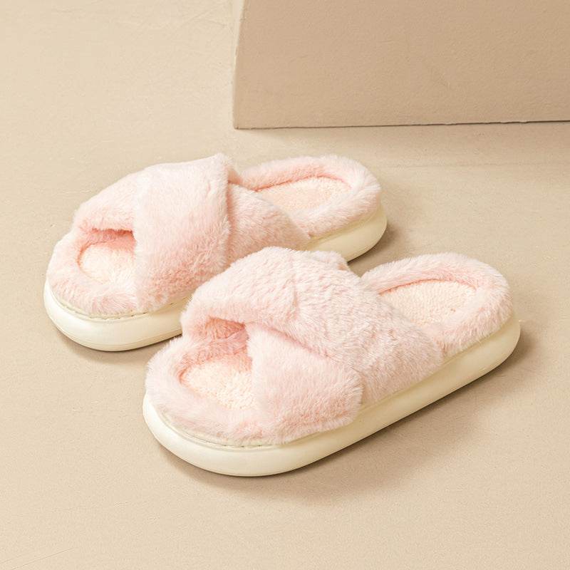 Fashion Cross Fluffy Slippers Women - Mubimart