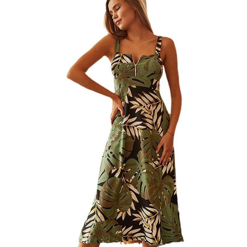 Women's Fashion Bohemian Printing Slip Dress - Mubimart