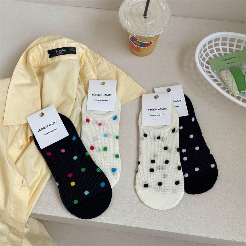 Women's Colored Polka Dot Cotton Low Cut Socks - Mubimart